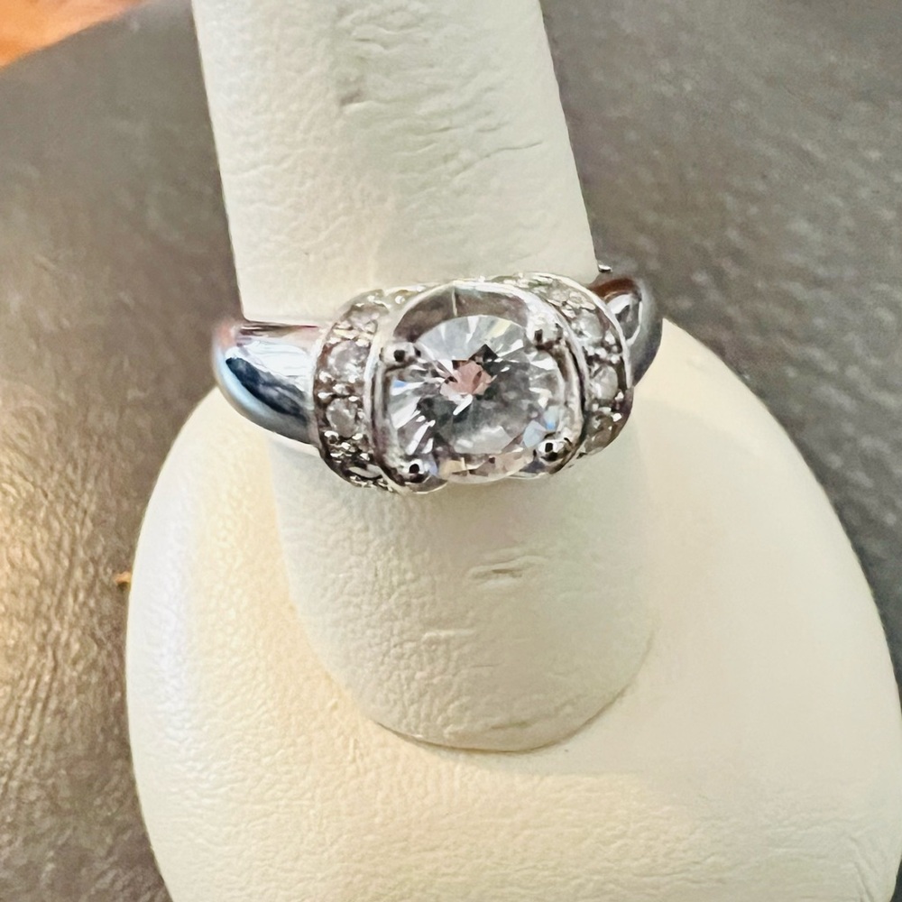 Sterling Silver Clear CZ Halo Ring - Women's Silver Sparkle size 8